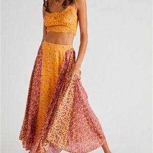 Free People Kaia Set in Tangerine / Two piece set / skirt crop top set